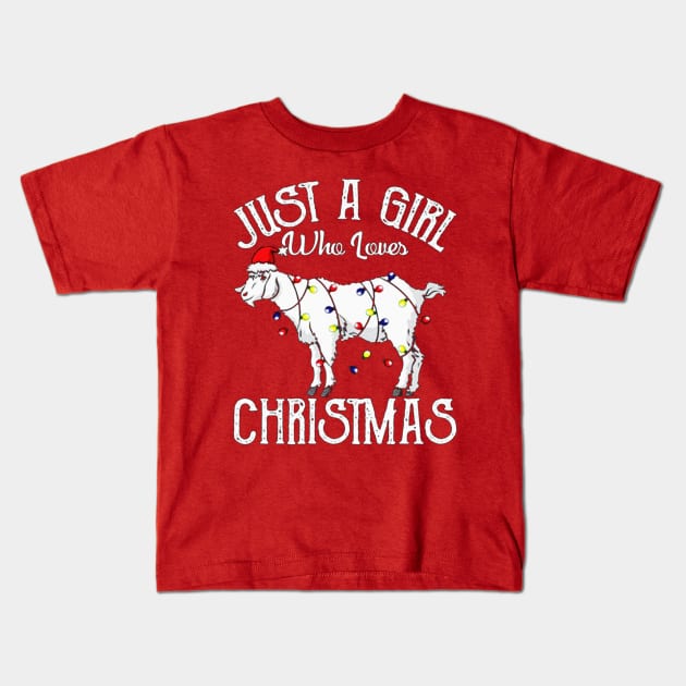 Just a Girl Who Loves Christmas Goat Kids T-Shirt by rosposaradesignart